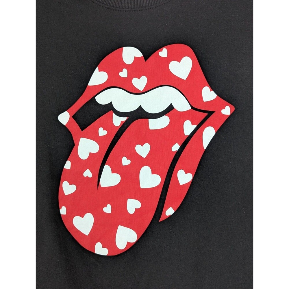 Rolling Stones Crewneck Sweatshirt Womens XL Black Heart Lips Logo Stretch Rock